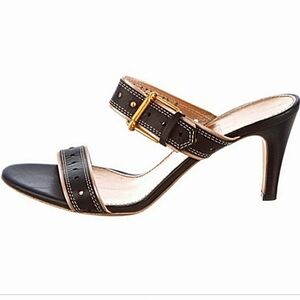 Authentic Salvatore Ferragamo Black Kitten Heels with Gold Accent  Size 7.5 GUC